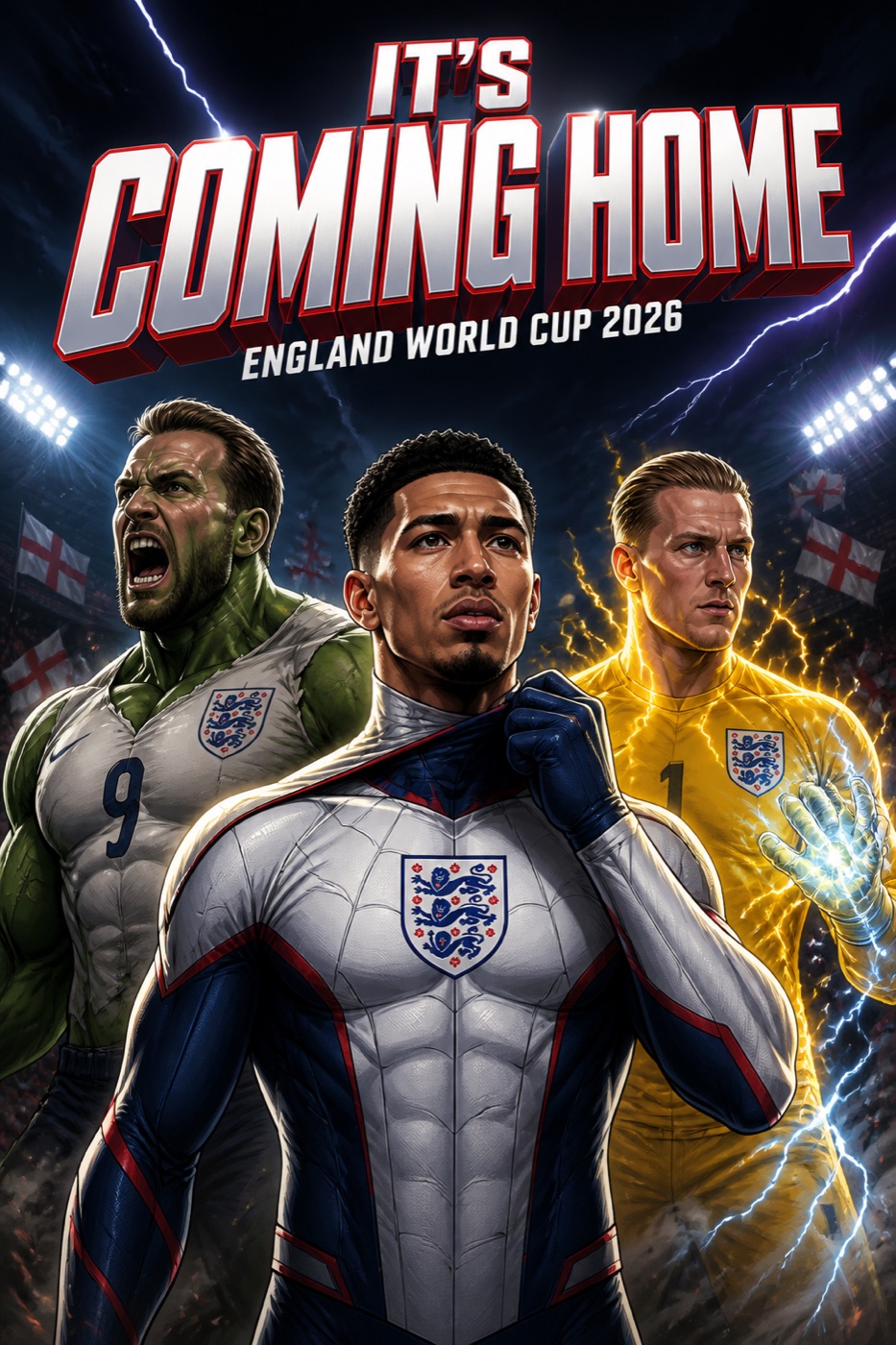 Pôster esportivo editorial com jogadores da seleção inglesa