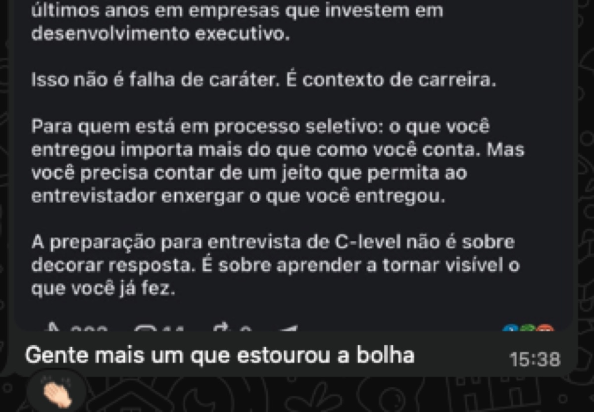 Mensagem de cliente dizendo que mais um conteúdo estourou a bolha