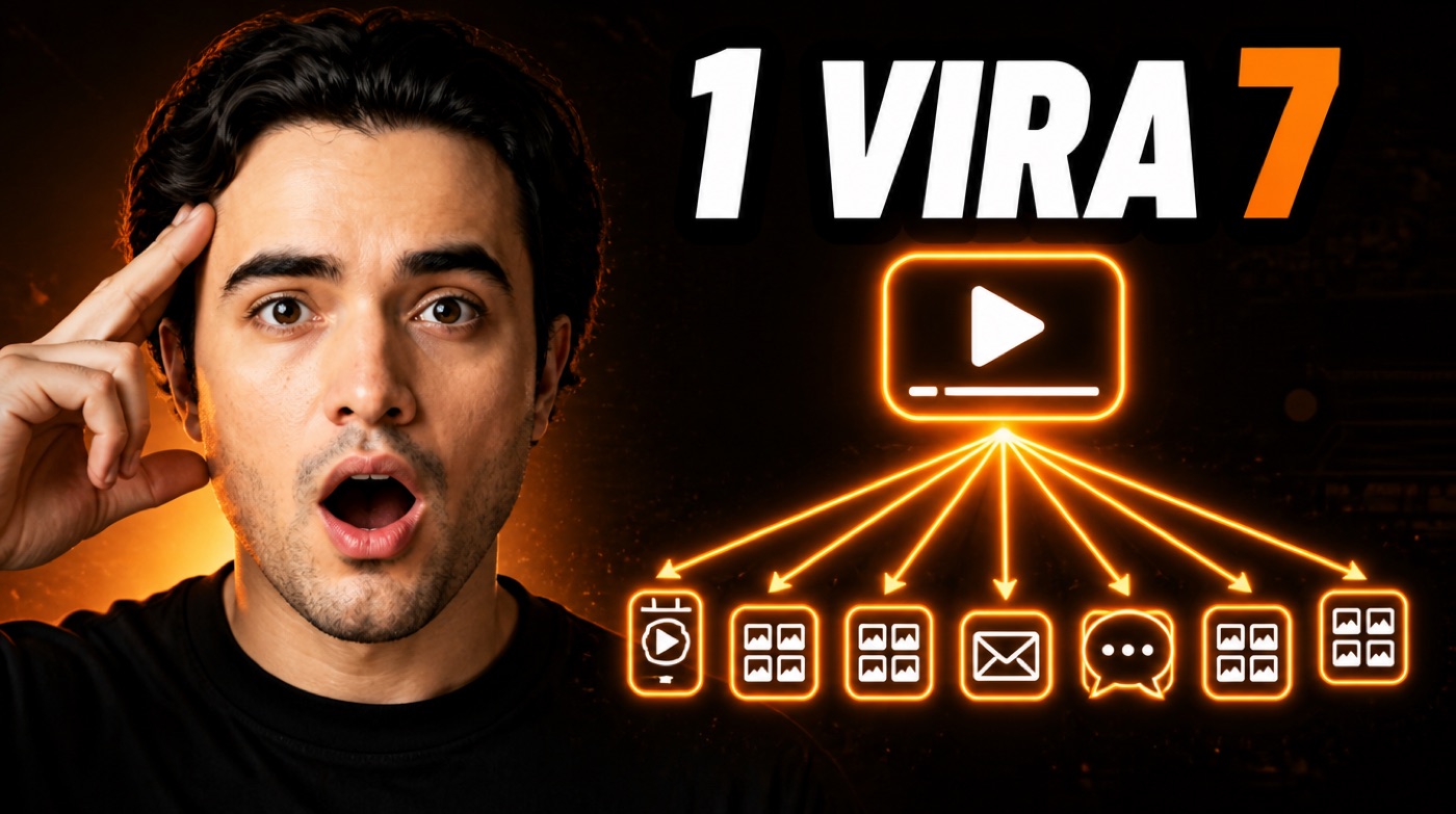 Thumbnail de YouTube mostrando uma peça virando sete formatos